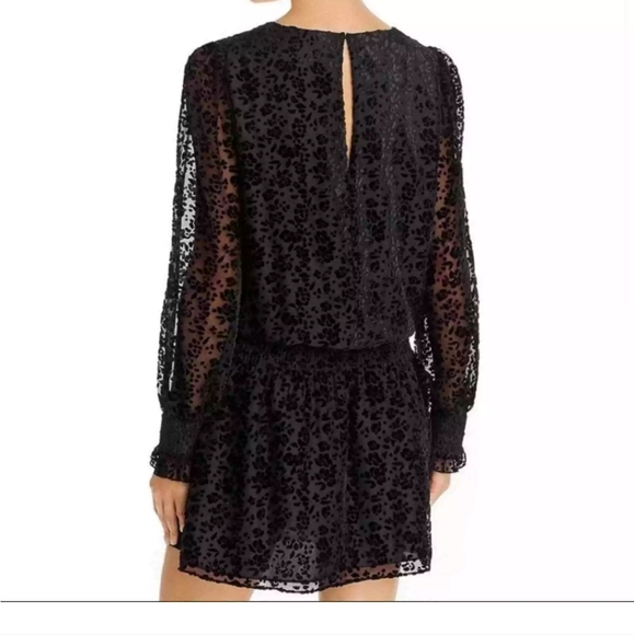 Parker Velvet Burnout Dress Carmindy Smocked Ruffle Floral Frill MEDIUM Black - Picture 3 of 5